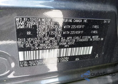 2019 Toyota Rav4 Xle from USA, damaged, VIN 2T3W1RFV3KW022944